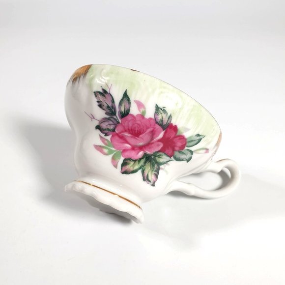 Lefton China Vintage Teacup Hand Painted Collectable Rose Gilded Crown Floral - Picture 1 of 7